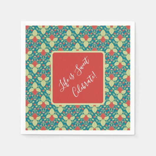 Serviette En Papier Red Strawberries, Flowers, Fruit and Runners (Devant)