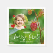 Serviette En Papier Red Strawberry & Kid's Photo Berry First Birthday (Devant)