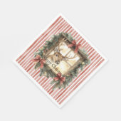 Serviette En Papier Red Stripes Bows Christmas Deer in Window (Coin)