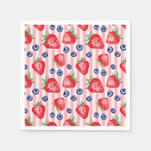 Serviette En Papier Red Stripes Fraise Blueberry fête d'anniversaire (Devant)