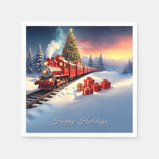 Serviette En Papier Red Train Christmas Tree Holiday Napkin (Devant)