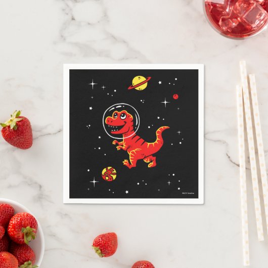 Serviette En Papier Red Tyrannosaurus Rex Dinos Dans L'Espace (En situation)