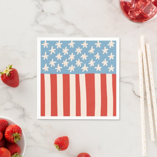 Serviette En Papier Red White & Blue Stars & Stripes Family Barbecue (En situation)
