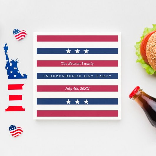 Serviette En Papier Red, White & Blue Stripes 4 juillet