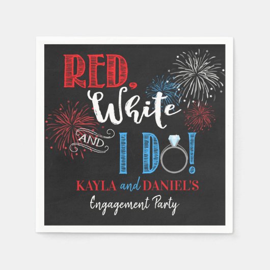 Serviette En Papier Red White et I Do Engagement Party (Devant)