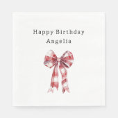 Serviette En Papier Red White Plaid Stripes Bow Birthday (Devant)