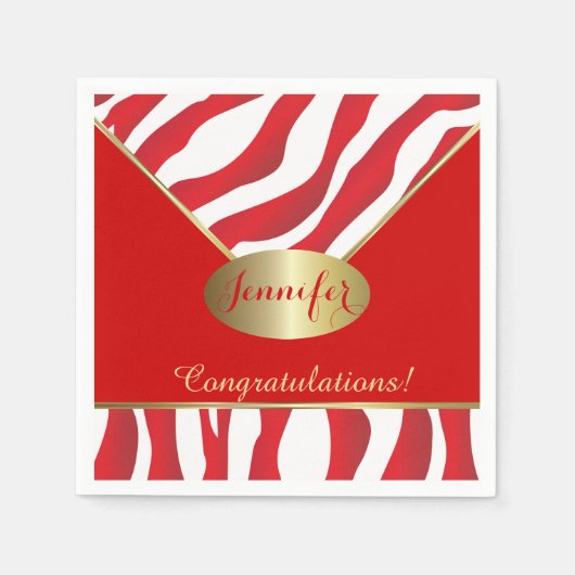 Serviette En Papier Red Zebra Animal Stripe Design (Devant)