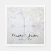 Serviette En Papier Reflet Coeurs et pivoines blancs Mariage élégant (Devant)