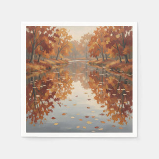 Serviette En Papier Reflet de la rivière d'automne Arbres orange chute