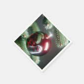 Serviette En Papier Reflet de patte de chat blanc dans un ornement rou (Coin)