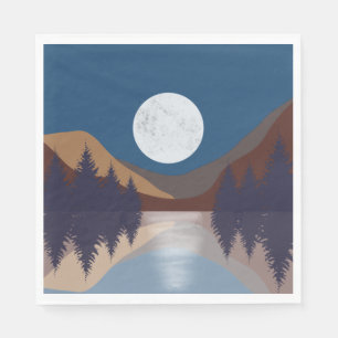 Serviette En Papier Réflexion de la lune de la forêt Abstraite rustiqu