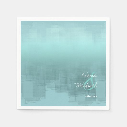 Serviette En Papier Réflexions aquarelle Mariage Turquoise ID774 (Devant)