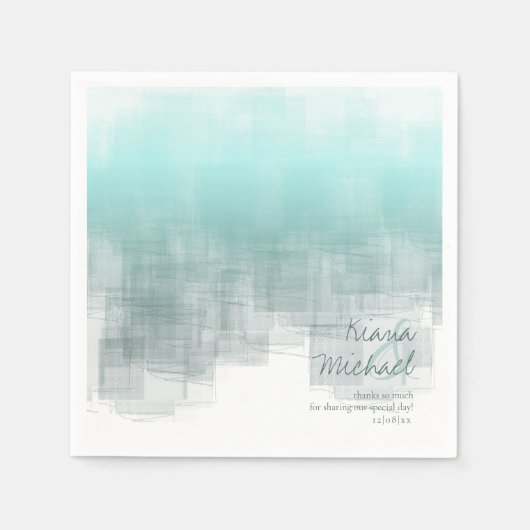 Serviette En Papier Réflexions aquarelle Merci Turquoise ID774 (Devant)