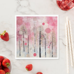 Serviette En Papier Refuge de l'oiseau chanteur rose magique d'hiver