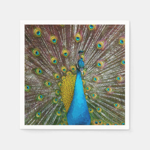 Serviette En Papier Regal Peacock Bird avec Turquoise et Gold Plumage