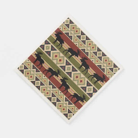 Serviette En Papier Regard ethnique vert rouge ivoire ocre (Coin)