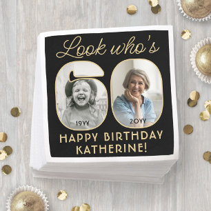 Serviette En Papier Regardez qui a 60 ans Photo noir et or Joyeux Anni