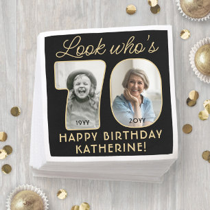 Serviette En Papier Regardez qui a 70 ans Photo noir et or pour joyeux