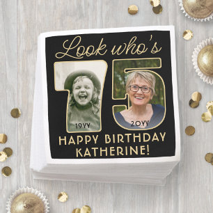 Serviette En Papier Regardez qui a 75 ans, Joyeux Anniversaire en noir