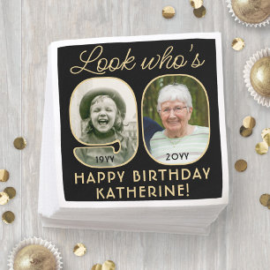 Serviette En Papier Regardez qui a 90 ans Photo Black & Gold Joyeux An