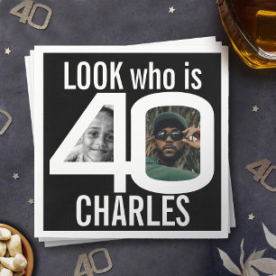 Serviette En Papier Regardez qui est 40ème anniversaire 2 photos fête 