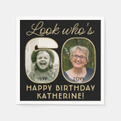 Serviette En Papier Regardez qui est 60 Black & Gold Joyeux Anniversai (Devant)