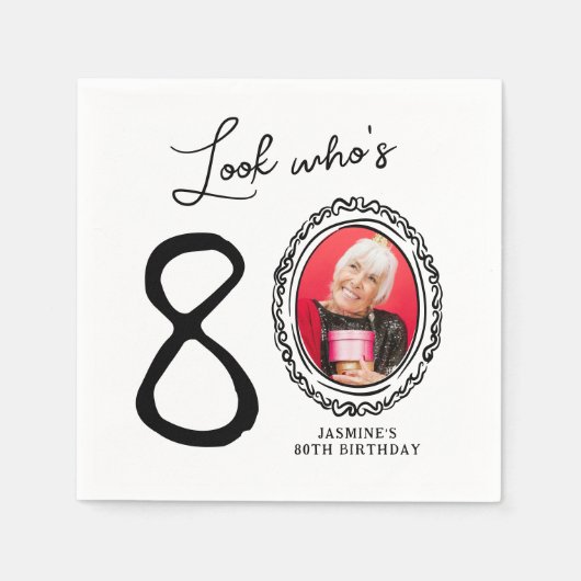 Serviette En Papier Regardez qui est 80e photo anniversaire (Devant)