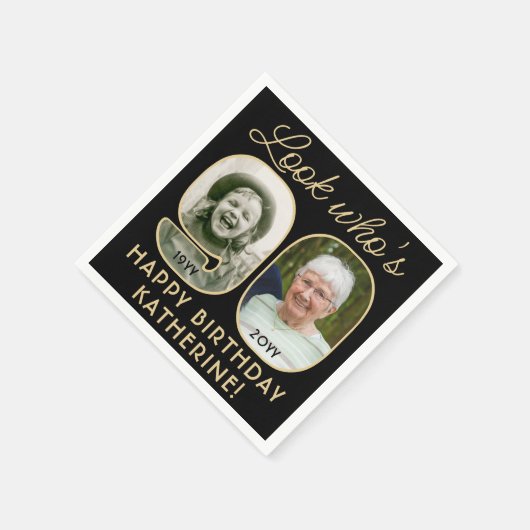 Serviette En Papier Regardez qui est 90 Black & Gold Joyeux Anniversai (Coin)