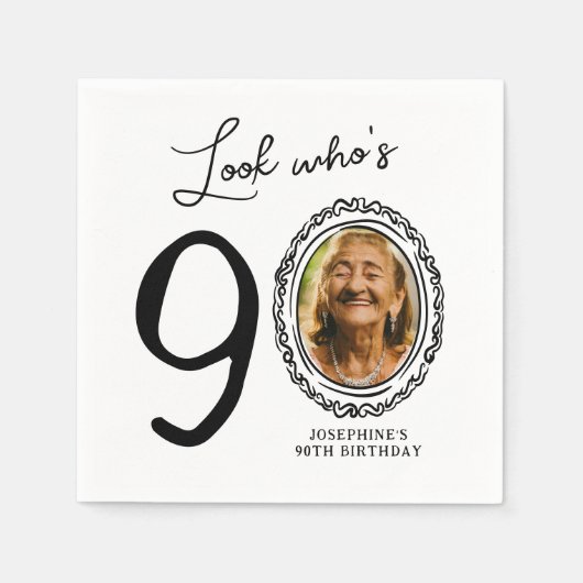 Serviette En Papier Regardez qui est 90e photo 90e anniversaire (Devant)