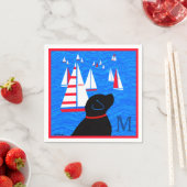 Serviette En Papier Regatta Day Black Dog Cocktail Napkins Monogramme (En situation)