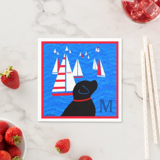Serviette En Papier Regatta Day Black Dog Cocktail Napkins Monogramme (En situation)