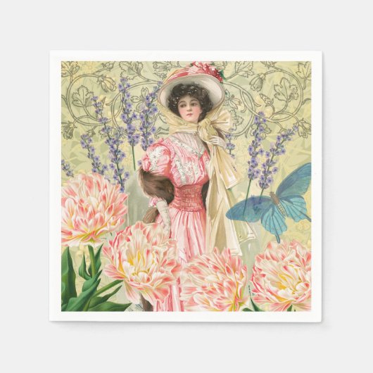 Serviette En Papier Regency de femme victorienne rose (Devant)
