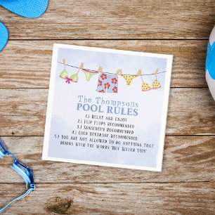 Serviette En Papier Règles de piscine bleu aquarelle personnalisées