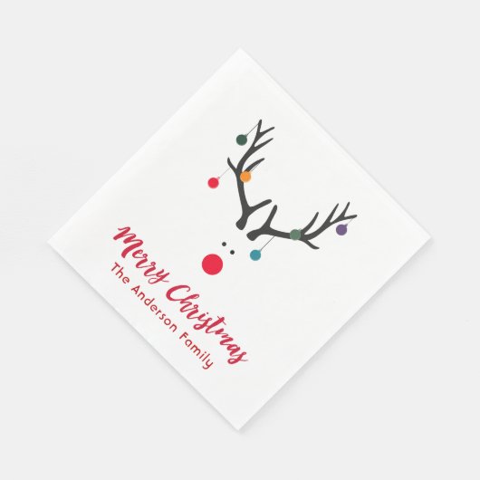 Serviette En Papier Reindee moderne blanc rouge dîner de Noël (Coin)