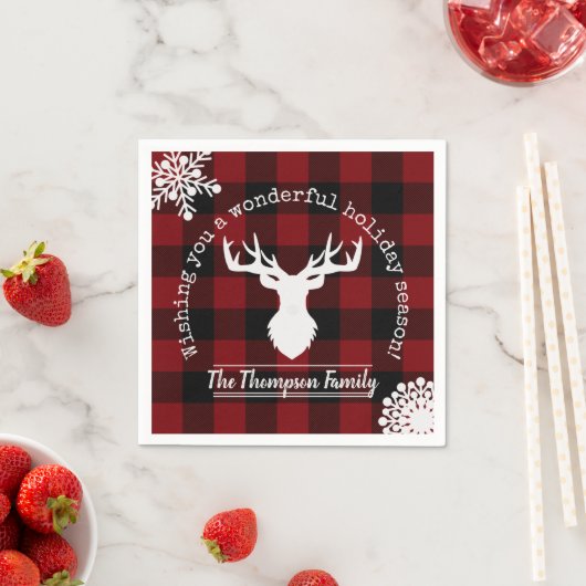 Serviette En Papier Reindeer Buffle rouge et noir Plaid Christmas (En situation)