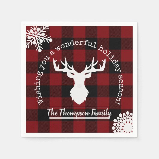 Serviette En Papier Reindeer Buffle rouge et noir Plaid Christmas (Devant)