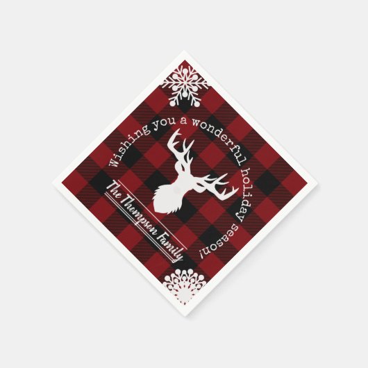 Serviette En Papier Reindeer Buffle rouge et noir Plaid Christmas (Coin)