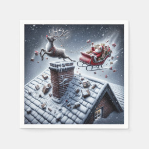 Serviette En Papier Reindeer Mishap sur un toit neigeux