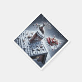 Serviette En Papier Reindeer Mishap sur un toit neigeux (Coin)