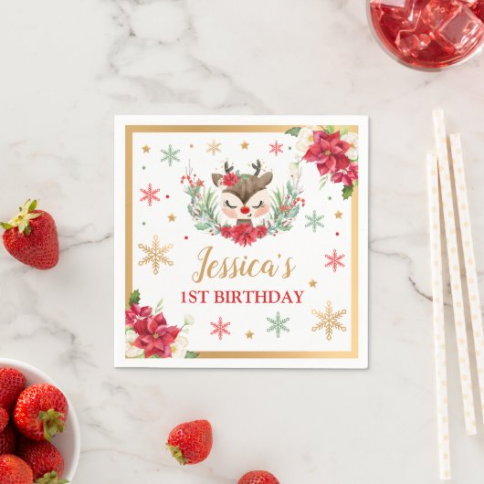 Serviette En Papier Reindeer Noël 1er anniversaire Red Winter Deer (En situation)