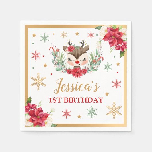 Serviette En Papier Reindeer Noël 1er anniversaire Red Winter Deer (Devant)