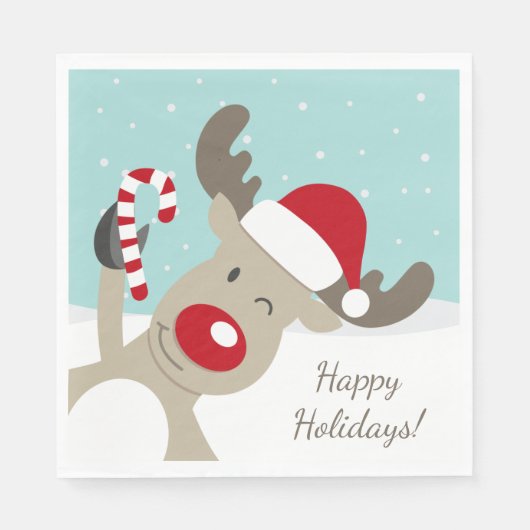 Serviette En Papier Reindeer Rudolph le nez rouge dans le chapeau de S (Devant)