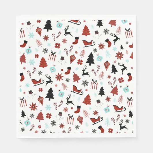 Serviette En Papier Reindeer Sleigh Christmas Pine Trees (Devant)