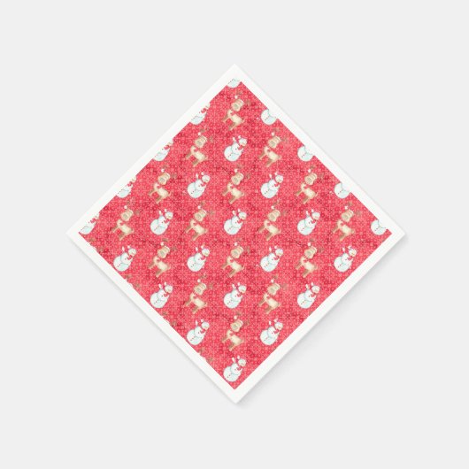 Serviette En Papier Reinder Et Snowman De Noël - Rouge (Coin)