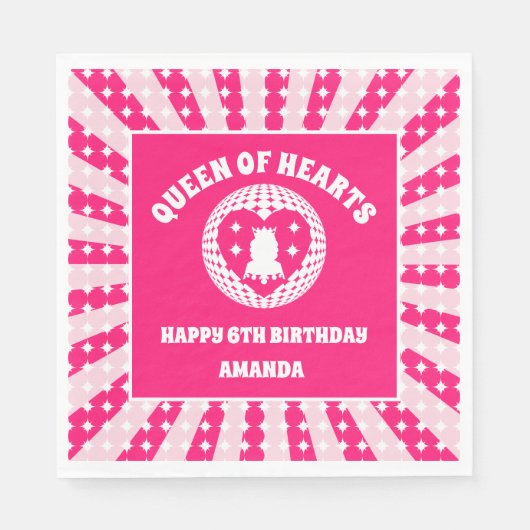 Serviette En Papier Reine Des Coeurs Rose Rétro Anniversaire (Devant)