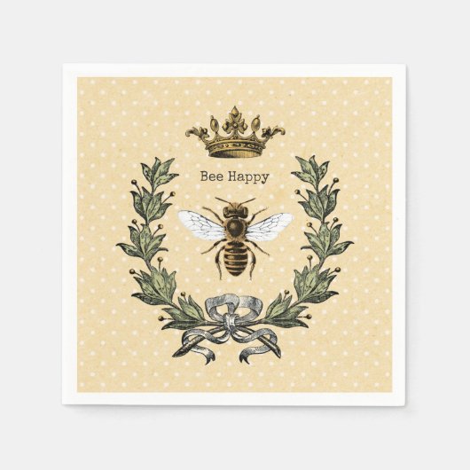 Serviette En Papier Reine vintage Bee Happy 3 (Devant)