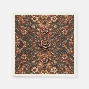 Serviette En Papier Relief Cuir Faux Fleurs Style Vintage