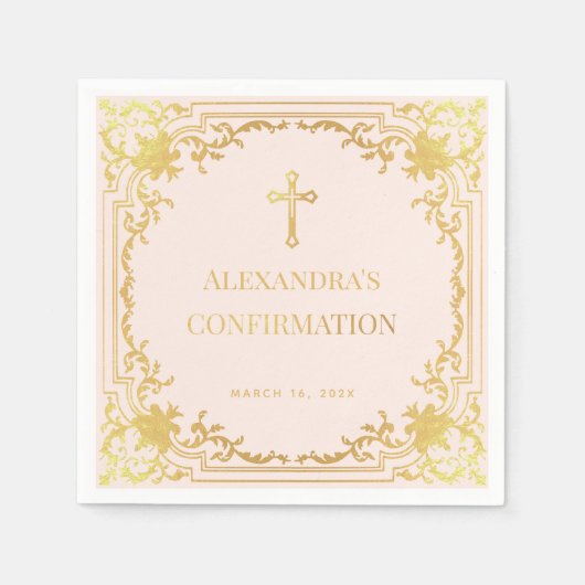 Serviette En Papier Religieuse Confirmation Girl Rose Faux Gold Cross (Devant)