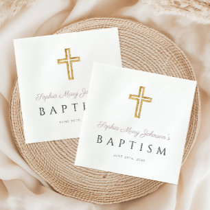 Serviette En Papier Religieux Croix pourpre Fille Baptême