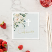 Serviette En Papier Religieux Elegant Rose Green Wash Cross (En situation)